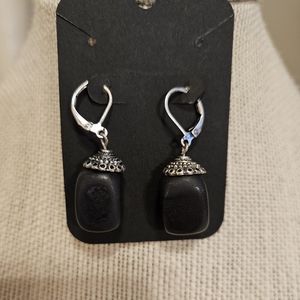Black Stone Leverback Earrings